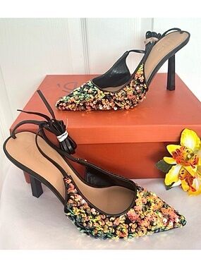 INC ~ International Concepts Multicolor Sequined Slingback Pointed 4” Heels